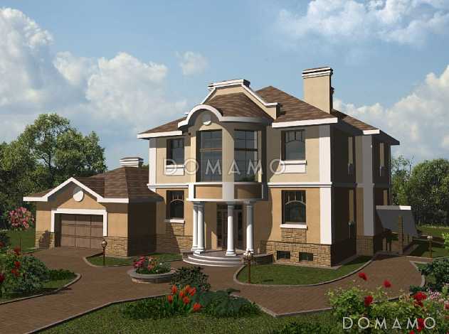 Проект дома с гаражом на два автомобиля, бассейном и небольшой террасой