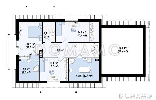 Проект просторного одноэтажного дома из газобетона с тремя спальнями и подсобным помещением на мансардном этаже и со встроенным гаражом / План мансардного этажа