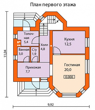 Проект кирпичного дома с солидным эркером на главном фасаде / План 1 этажа
