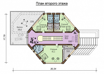 Проект двухэтажного дома с цокольным этажом, гаражом и бассейном / План 2 этажа