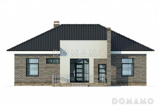 Проект одноэтажного дома с облицовкой кирпичом, двумя спальнями и кладовой / Фасад 1