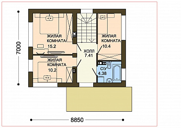 Проект компактного двухэтажного коттеджа с облицовкой входного фасада камнем / План 2 этажа