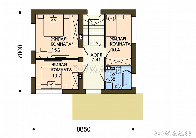 Проект компактного двухэтажного коттеджа с облицовкой входного фасада камнем / План 2 этажа