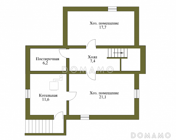 Проект коттеджа спокойных очертаний с остекленной террасой и большим подвалом / План цокольного этажа