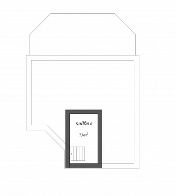 Проект квадратного  коттеджа  со входом с угла и большой террасой / План цокольного этажа