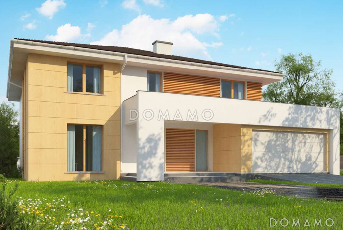 Проект просторного двухэтажного дома из кирпича с гаражом на два автомобиля для большой семьи