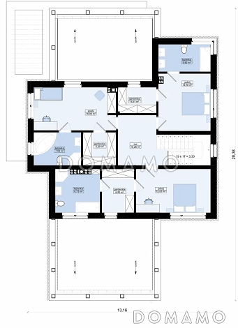 Проект современного кирпичного дома с 3 мастер-спальнями, сауной и гаражом на 2 авто / План 2 этажа