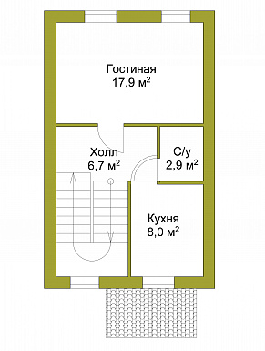 Проект узкого трехэтажного таунхауса 108 кв метров без гаража / План 2 этажа