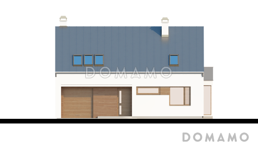 Проект одноэтажного мансардного дома из кирпича со стеклянным эркером в кухонной зоне, балконом над ним и гаражом / Фасад 4