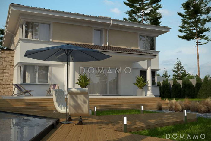 Проект просторного двухэтажного дома из газобетона с четырьмя спальнями, кабинетом, большим гаражом и тех помещением