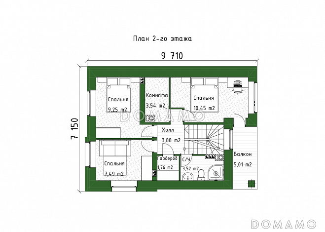 Проект дома с мансардой, балконом, террасой и сауной / План мансардного этажа