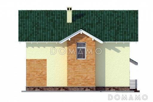 Проект коттеджа с зеленой крышей и желтыми кирпичными вставками / Фасад 3