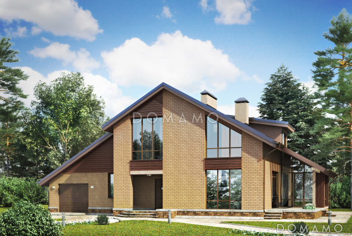 проект светлого дома с верандой и гаражом для одной машины