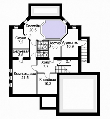Проект дома из кирпича с облицовкой стен в стиле фахверк / План цокольного этажа