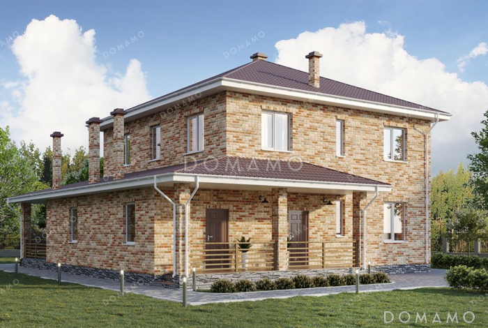 Проект дома из газобетона с террасой и тремя спальнями