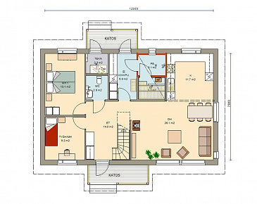 Проект современного двухэтажного каркасного дома с двускатной крышей / План 1 этажа