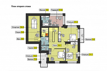 Проект кирпичного загородного дома в современном стиле с открытой террасой и гаражом  / План 2 этажа