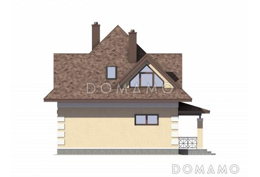 Проект дома из газобетона с тремя небольшими спальнями на мансардном этаже / Фасад 2