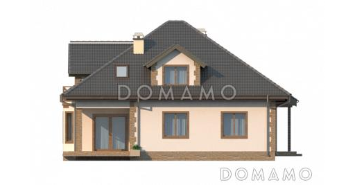 Проект просторного одноэтажного мансардного дома из газобетона с кабинетом, эркером, балконом и гаражом / Фасад 2