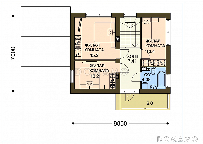 Проект компактного белого коттеджа с террасой и большим балконом / План 2 этажа