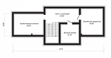 Проект двухэтажного дома из клееного бруса с зимним садом / План цокольного этажа