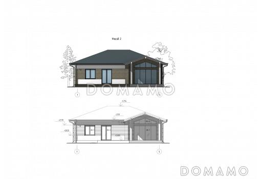 Проект одноэтажного дома с тремя спальнями, гардеробной, сауной и террасой / Фасад 2
