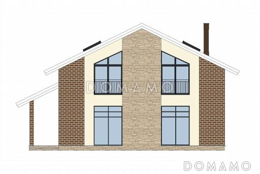 Проект двухэтажного каркасного дома с крытой террасой, сауной и балконом / Фасад 3