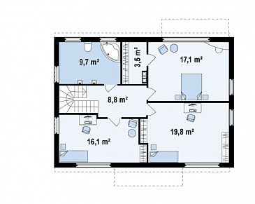 Проект простого компактного двухэтажного коттеджа из газобетона с кабинетом / План 2 этажа