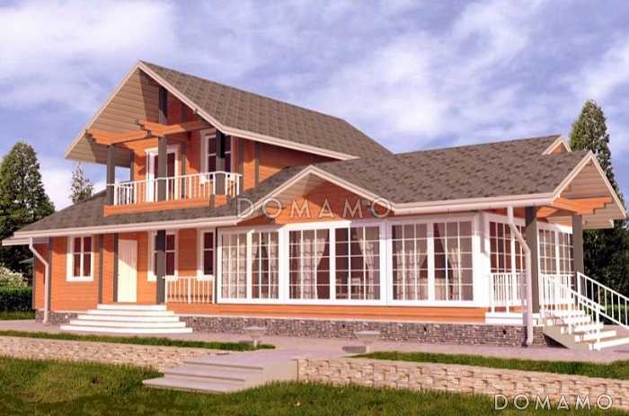 Проект дома с просторной верандой с панорамными окнами