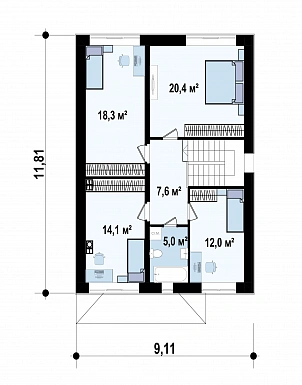 Проект современного двухэтажного дома из газобетона с четырьмя спальнями и кабинетом, без гаража / План 2 этажа