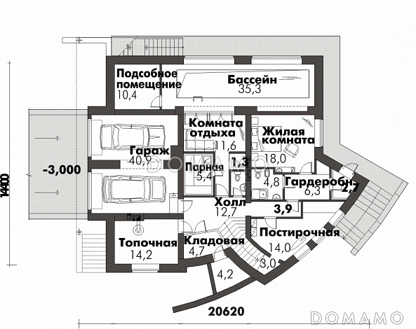 Дом оригинальной формы / План цокольного этажа