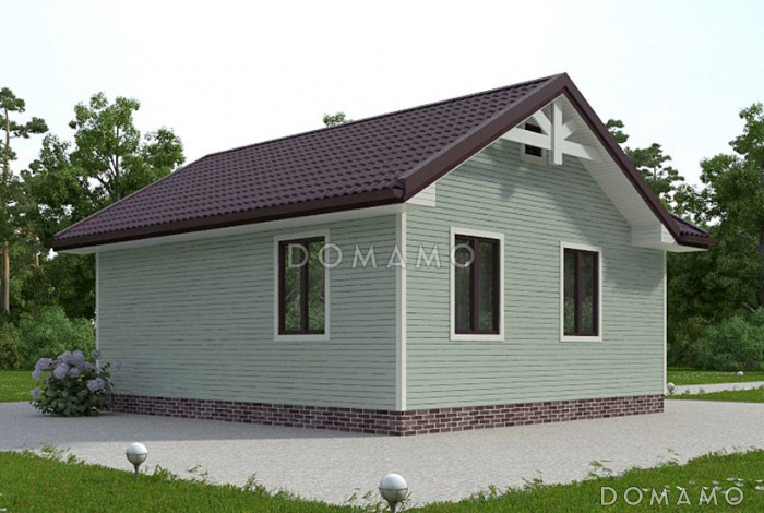 Проект  одноэтажного дома из клееного бруса с окнами в пол