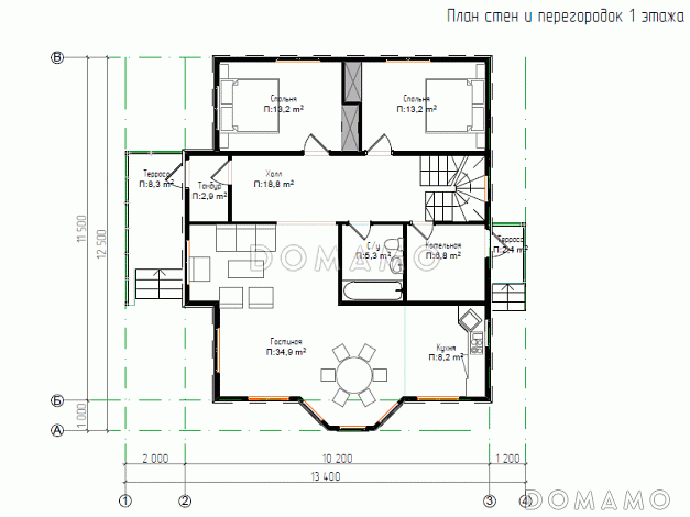 Каркасный дом "Лангсдорф" / План 1 этажа