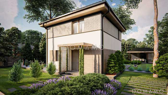 Проект компактного двухэтажного дома с тремя спальнями на втором этаже