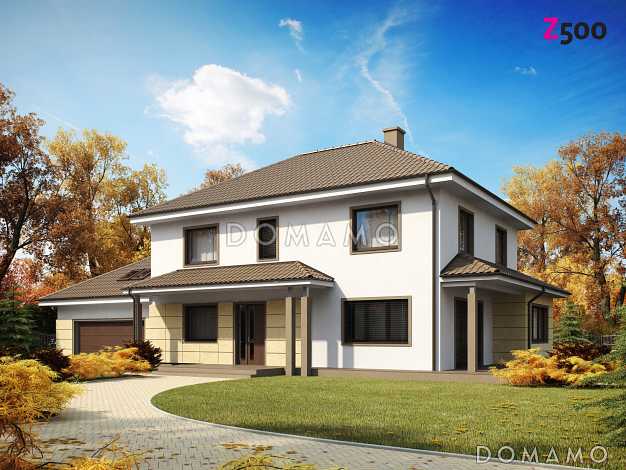 Проект просторного современного двухэтажного дома из газобетона, с пятью комнатами, бильярдной и гаражом 