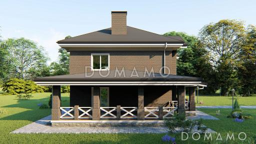 Проект загородного дома с террасами, детской и гостевой с эркером, сауной, просторной гардеробной на втором этаже  / Фасад 2