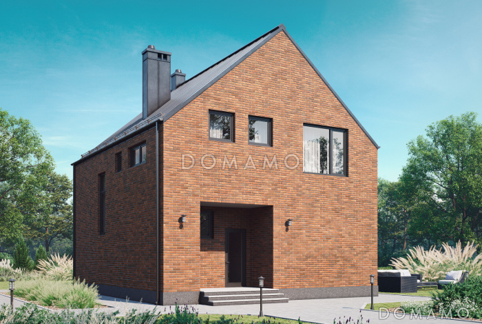 Проект загородного дома в стиле Барнхаус с тремя санузлами, гостиной с камином, кладовой у крыльца