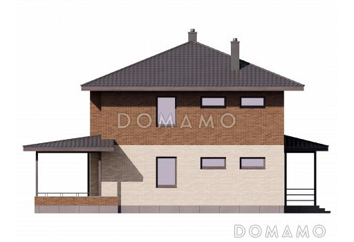 Проект двухэтажного кирпичного дома с мастер-спальней, гостевой внизу и террасой / Фасад 2