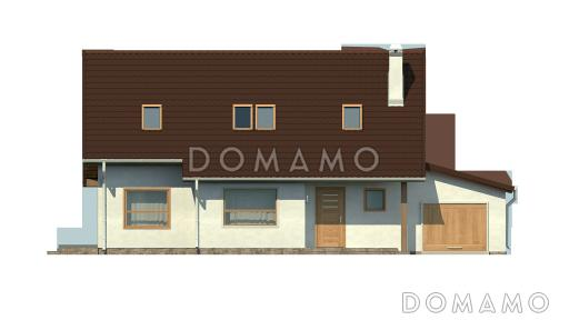 Проект традиционного мансардного дома из газобетона с дополнительной спальней на первом этаже и гаражом / Фасад 1