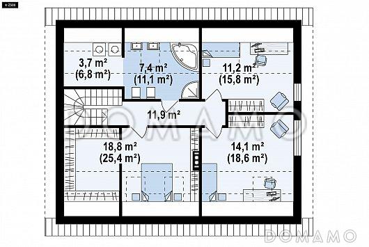 Проект одноэтажного дома с обустроенной мансардой из кирпича с пятью спальнями / План мансардного этажа