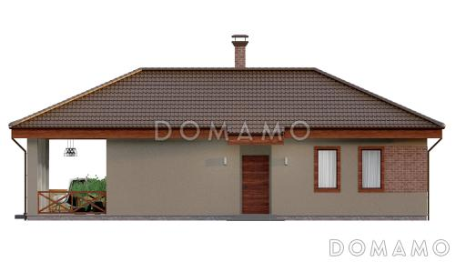 Проект одноэтажного дома из газобетона с большой террасой и двумя спальнями / Фасад 1