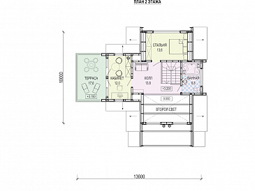 Дом A-frame с обходной террасой и бассейном / План 2 этажа
