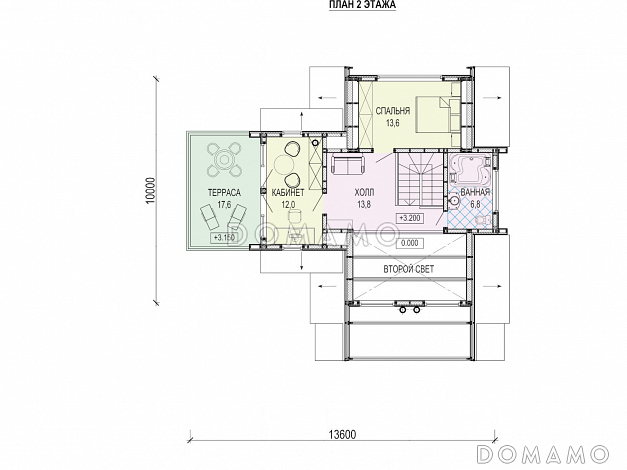 Дом A-frame с обходной террасой и бассейном / План 2 этажа