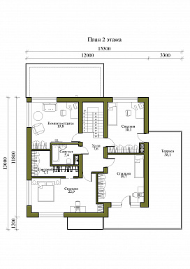 Проект двухэтажного дома с подвалом, гаражом и верандой / План 2 этажа