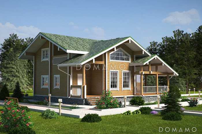 Проект дома из клееного бруса с небольшой лоджией на втором этаже