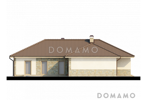 Проект просторного одноэтажного дома из газобетона с тремя спальнями, большой гардеробной и гаражом на два автомобиля / Фасад 3