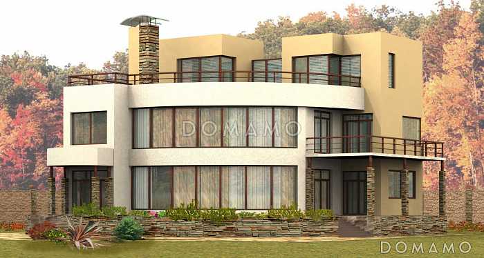 Проект трехэтажного дома с панорамными стеклами