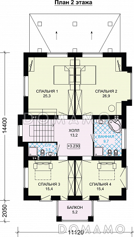 Проект двухэтажного дома с небольшой изолированной кухней / План 2 этажа