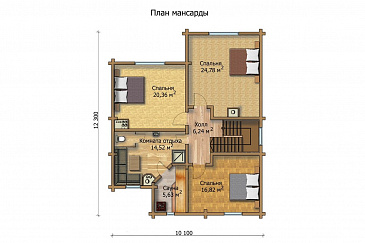 Проект деревянного дома с большими и просторными комнатами / План мансардного этажа
