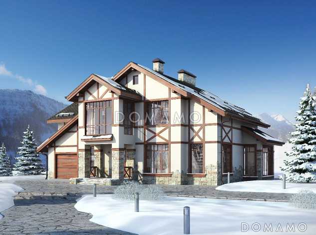 Проект дома из газобетона с гаражом на два автомобиля и бильярдной комнатой